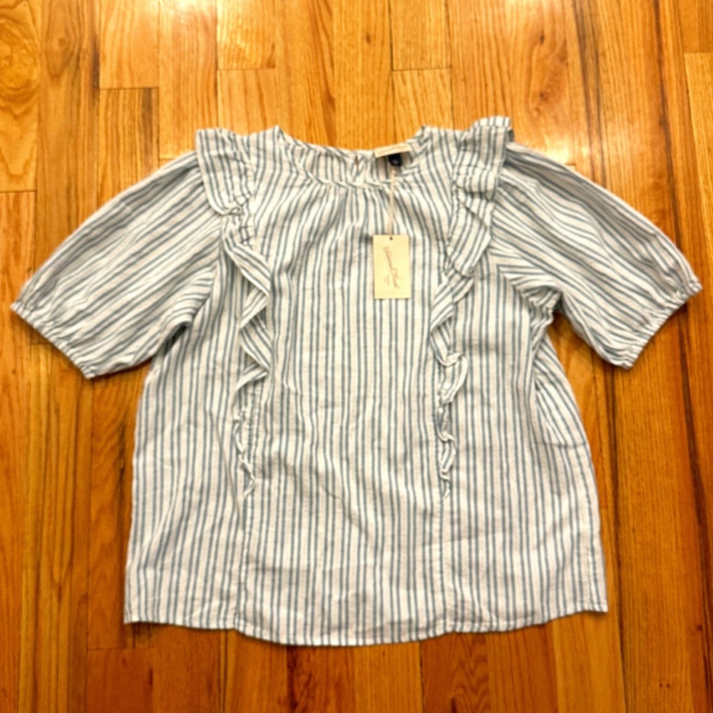 NWT NEW UNIVERSAL THREAD Striped Blue & White  Ruffle Peasant Top blouse…